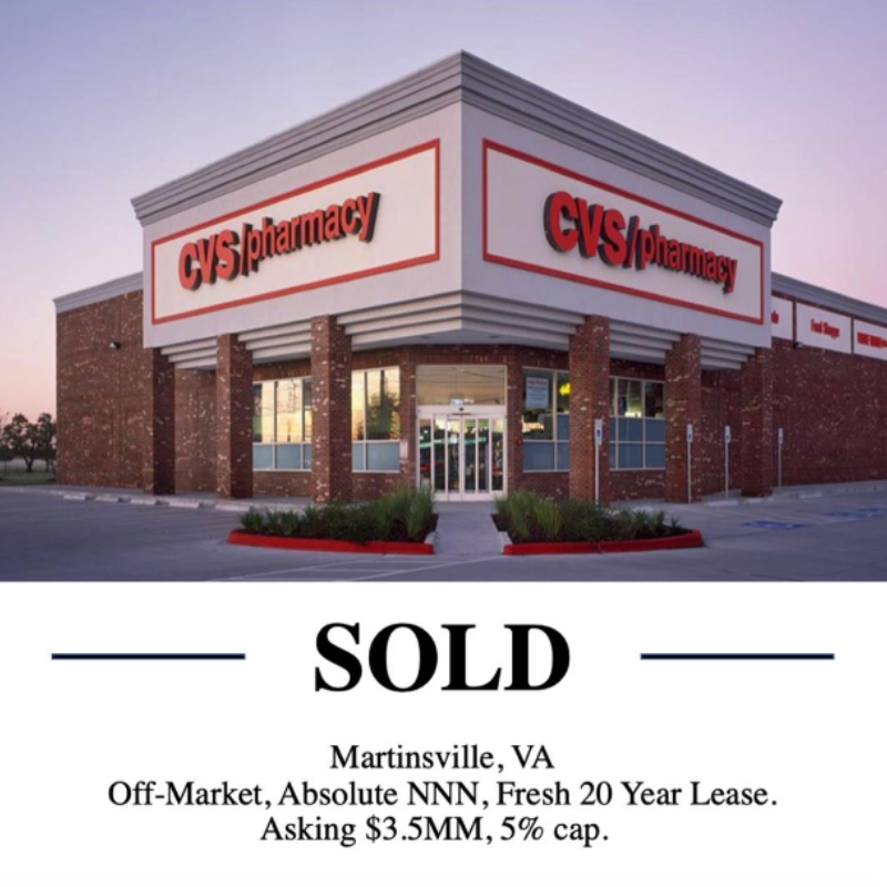 Sold this Off-Market Absolute NNN CVS Pharmacy in Martinsville, VA